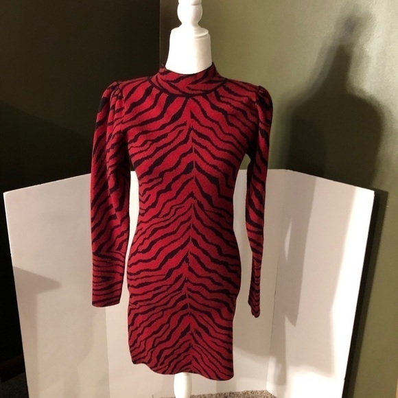 LUSH Deep Red\Black Animal Print Sweater Dress - Picture 1 of 7